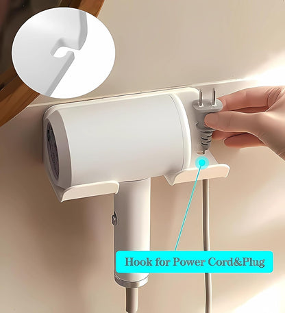 Universal Hair Dryer Holder, Self Adhesive Wall Mount, White | Universal storage rack fits most brand blow dryers, ideal for bathroom organization