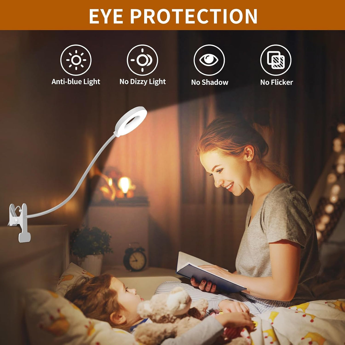 iZELL Desk Lamp, [3 Color Modes & 10 Brightness] LED Reading Light with Clamp, Silicone Flexible Arm Book Light for Kids Reading Book in Bed at Night Clip on Table, Headboard, Dorm - 15.8‘’ Black