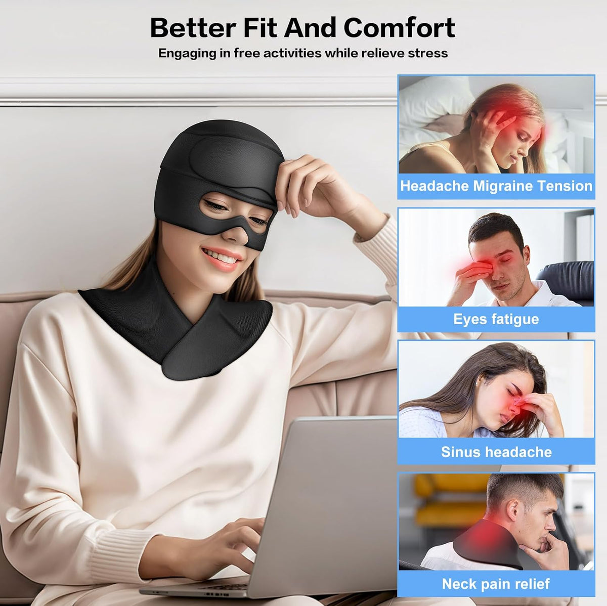3 in 1 Migraine Relief Cap Neck Ice Pack Wrap Gel and Ice Eye Masks, Detachable Ice Caps with Eyes Masks, Hot and Cold Therapy for Relief of Headaches, Stiff Neck and Eye Fatigue (Purple)