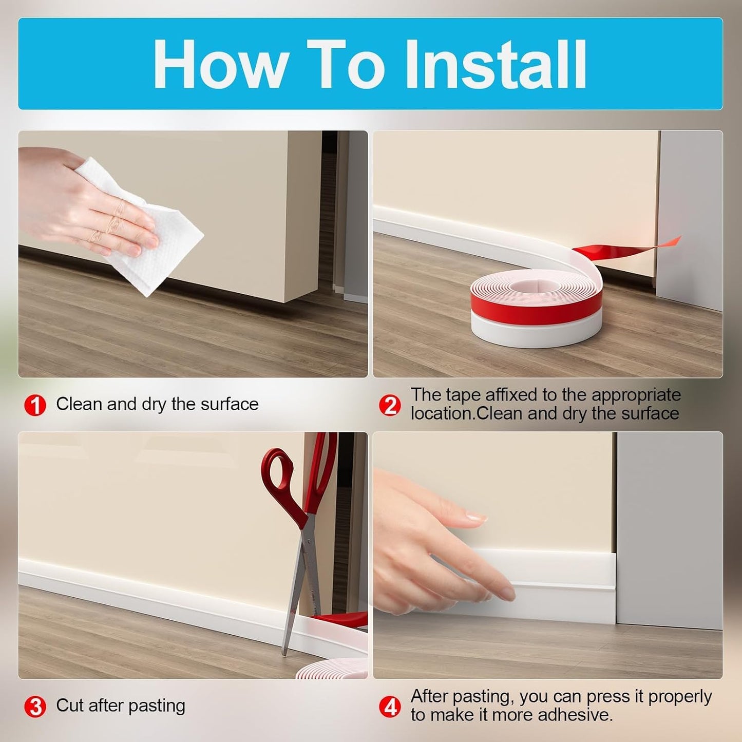 Door Weather Stripping, Silicone Door Seal Strip Sealing Tape, Door Draft Stopper Adhesive Seal Tape for Doors Windows &Shower Glass Door Gaps (Thickness Upgrade)