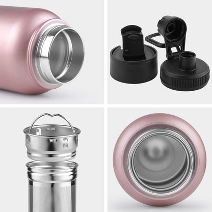Sivaphe Infuser Travel Mug with Removable loose leaf Tea Strainer Tea Filter Water Bottle 18/8 Stainless Steel Insulated Tumbler for Women Rosegold