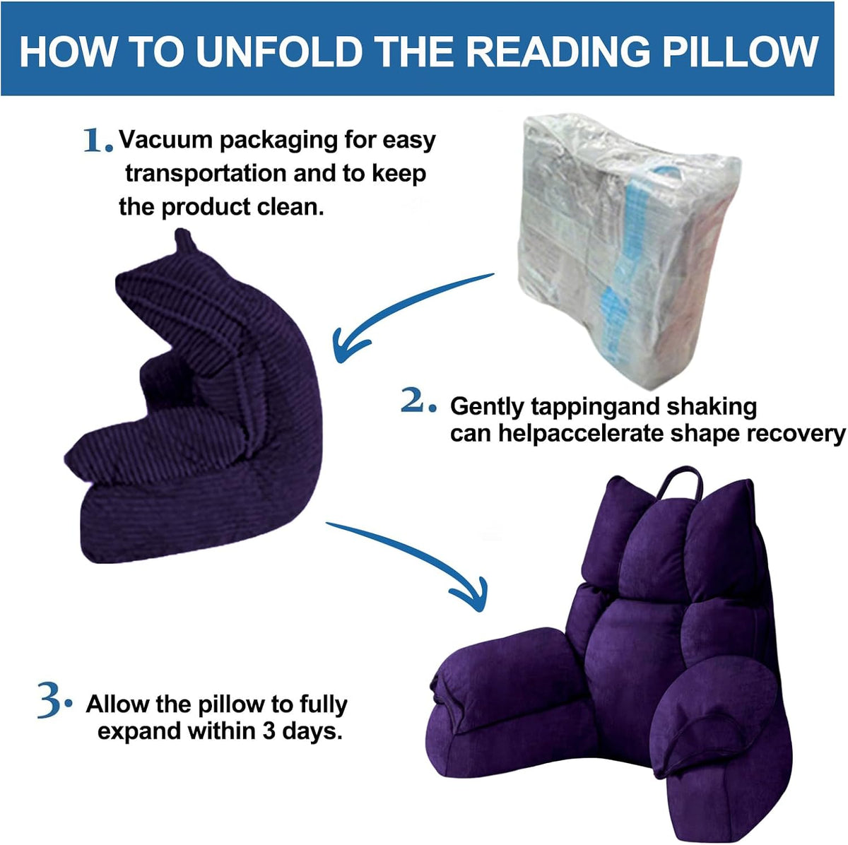 Reading Pillow for Bed with Arms, Back Support, Memory Foam（Grey Black）