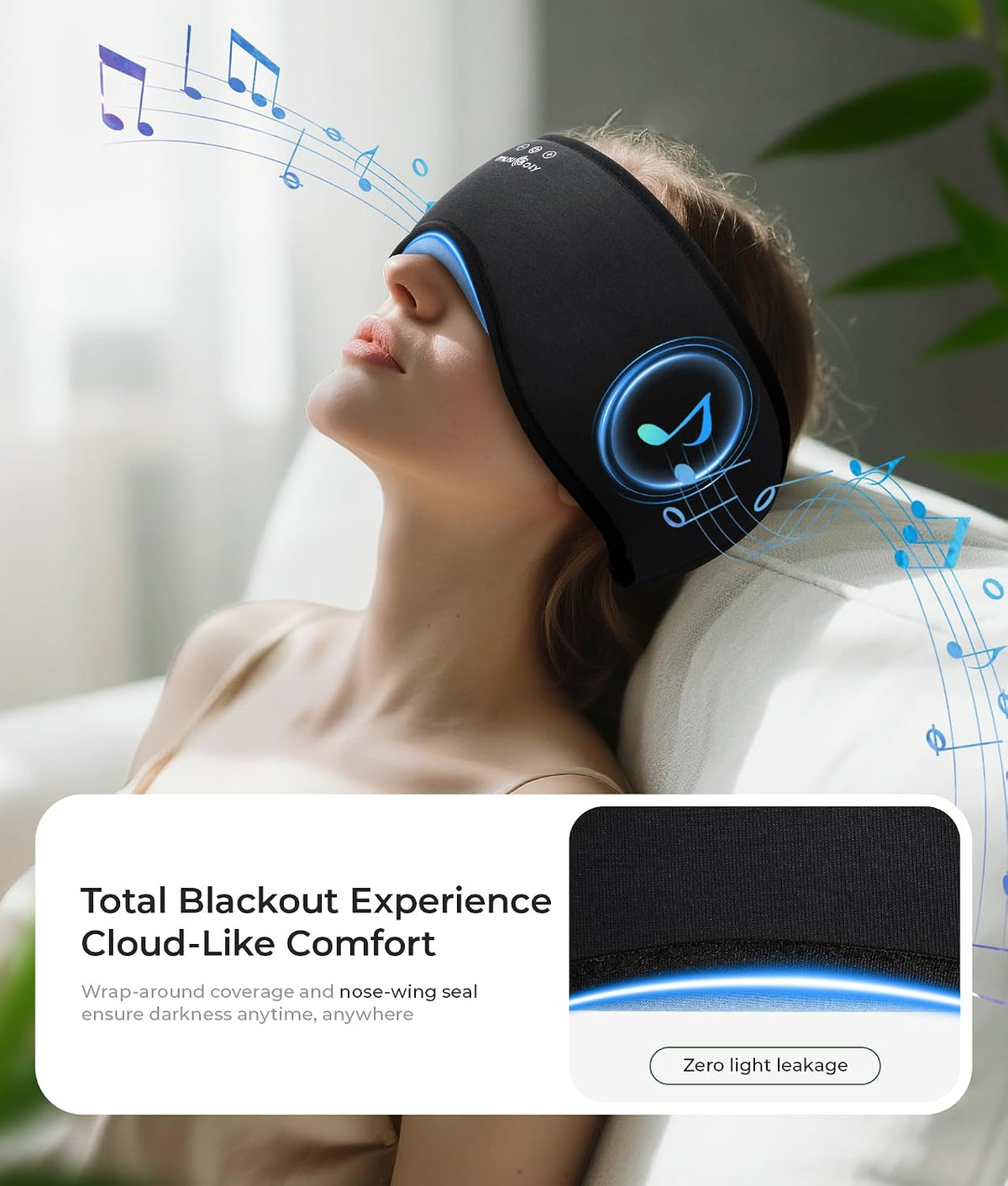 MUSICOZY Sleep Mask with Bluetooth Headphones Eyemask for Side Slippers | Bamboo Cotton Sleeping Headphone,Wireless Earphones with HD Stereo Speakers Blackout Eye Masks Earbuds for Men and Women