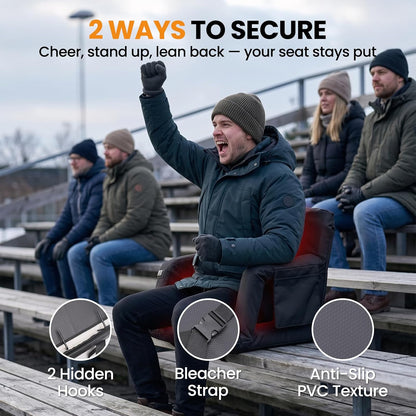 25in 5.12" Extra Thick&Wide Heated Stadium Seat for Bleachers | Sofa Style Design Thick Bleacher Chair With Back and Comfy Cushion, 6 Reclining Positions, 3 Heat Levels (NO Battery)