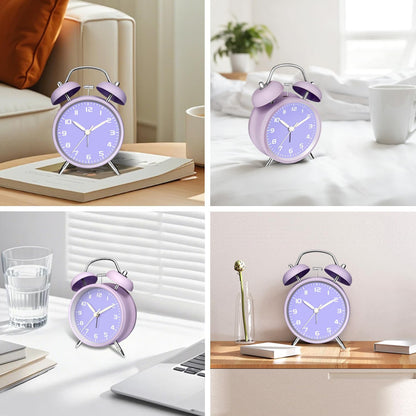 4.5" Metal Loud Alarm Clock for Heavy Sleepers Adults, Analog Battery Operated Alarm Clock with Bells Glow in Dark Numbers, Silent Old School Bedside Desk Clock for Bedroom Office Kids, Black