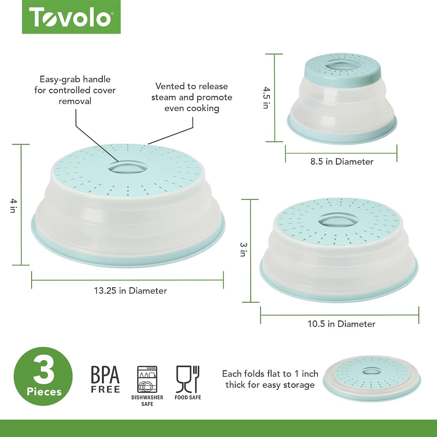 Tovolo Microwave Splatter Cover for Food, Large (Charcoal) - Collapsible & Vented Silicone Splatter Guard Lid - Microwave Plate & Dish Cover with Handle - BPA-Free Kitchen Gadget for Meal Prep