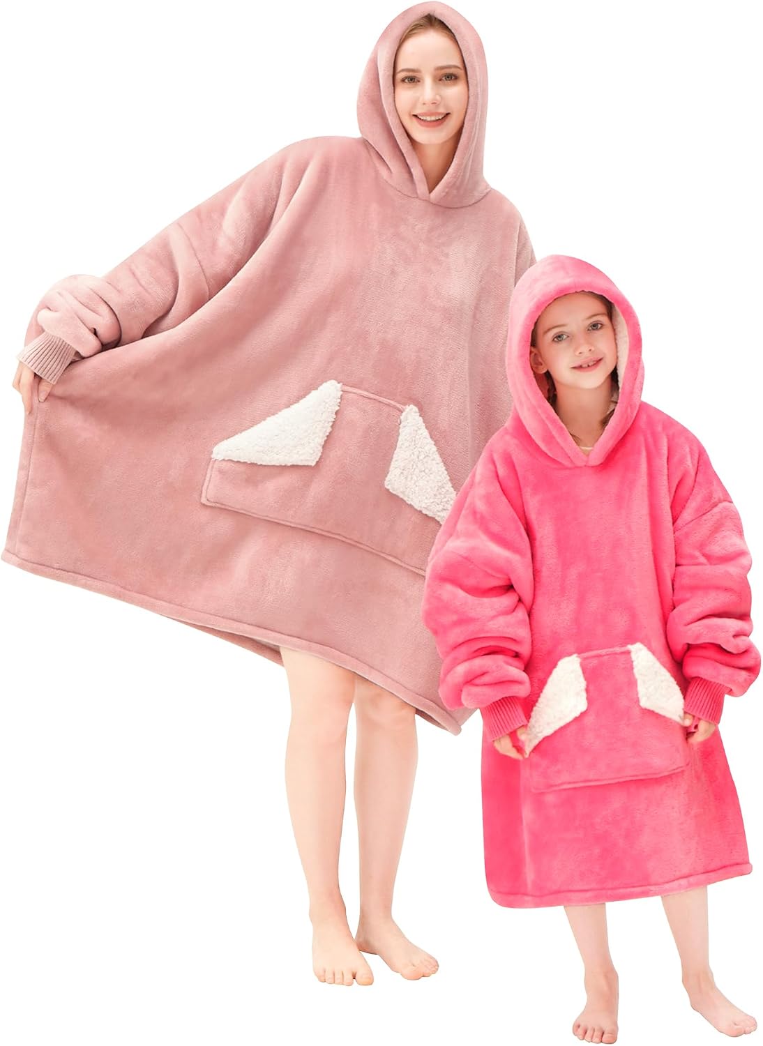 Wearable Blanket Hoodie, Oversized Sherpa Fleece Sweatshirt Blanket with Giant Hood Pocket and Sleeves for Adult, Warm & Cozy Grey Blanket Gifts for Women