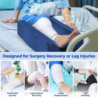 KingPavonini 4-Height Adjustable Leg Elevation Pillows for After Surgery | Soft Yet Supportive Memory Foam, Fits Various Heights, Relieve Pain & Swelling, 4 Handles & Insert Pad, Washable Velvet Cover