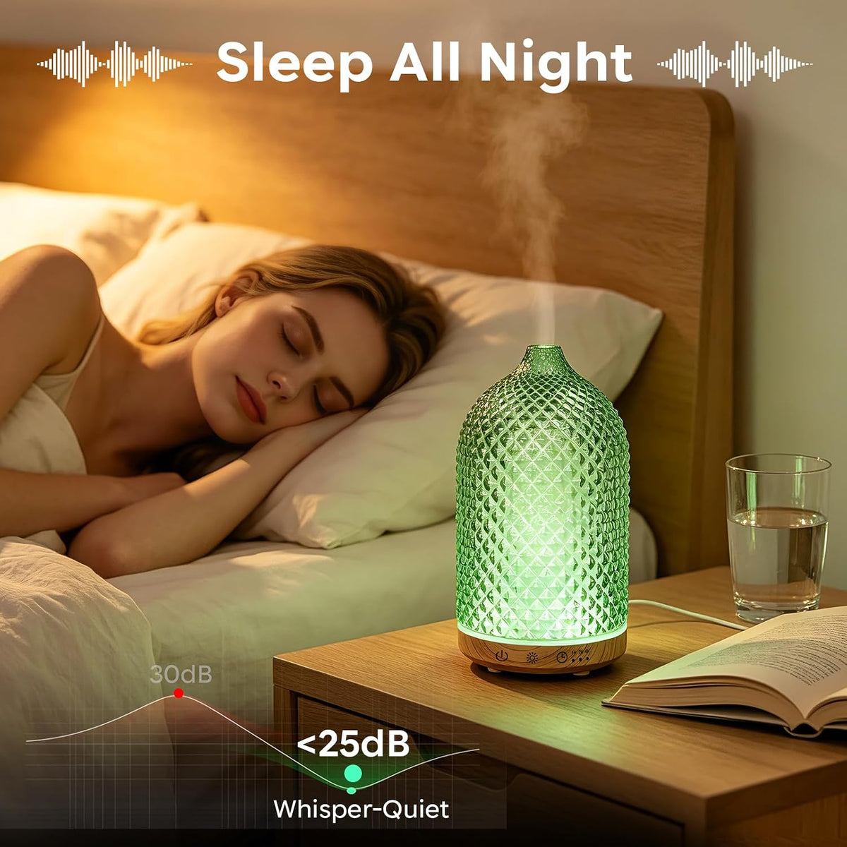 150ML Glass Essential Oil Diffuser, Ultrasonic Aromatherapy Diffuser with 7-Color LED Lights, 1/2/4H Timer, Quiet Cool Mist and Waterless Auto Shut-Off for Bedroom, Home, Office (Silver)