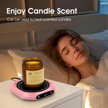 Coffee Mug Warmer with Timer for Desk, Auto Shut Off, Pink | 40W Fast Warmer & 3 Temp; Smart 1-12H Timer & Auto Shut-Off; Compact Pink Hot Plate for Desk; Ideal Gift for Mom & Wife