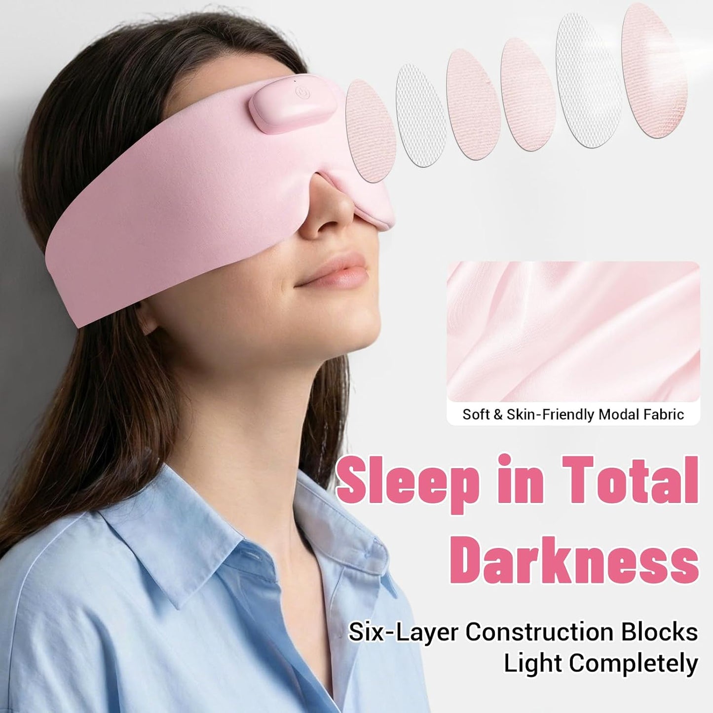Heated Sleep Mask with Bluetooth Headphones, Cordless Rechargeable Heating Eye Mask with Adjustable Heart Timer Music, Washable Sleeping Mask with Bluetooth Headphones for Dry Eyes (Blue)