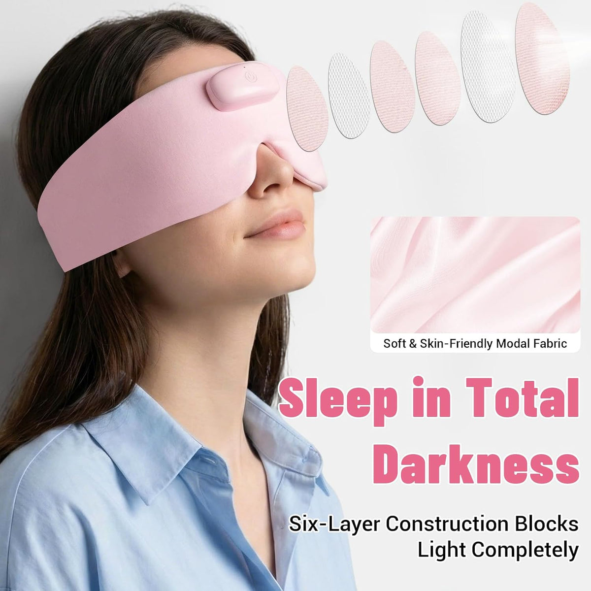 Heated Sleep Mask with Bluetooth Headphones, Cordless Rechargeable Heating Eye Mask with Adjustable Heart Timer Music, Washable Sleeping Mask with Bluetooth Headphones for Dry Eyes (Blue)