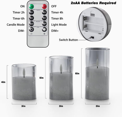 Battery Operated Flameless Candles with Remote & Timer, Gold Glass 3Pack