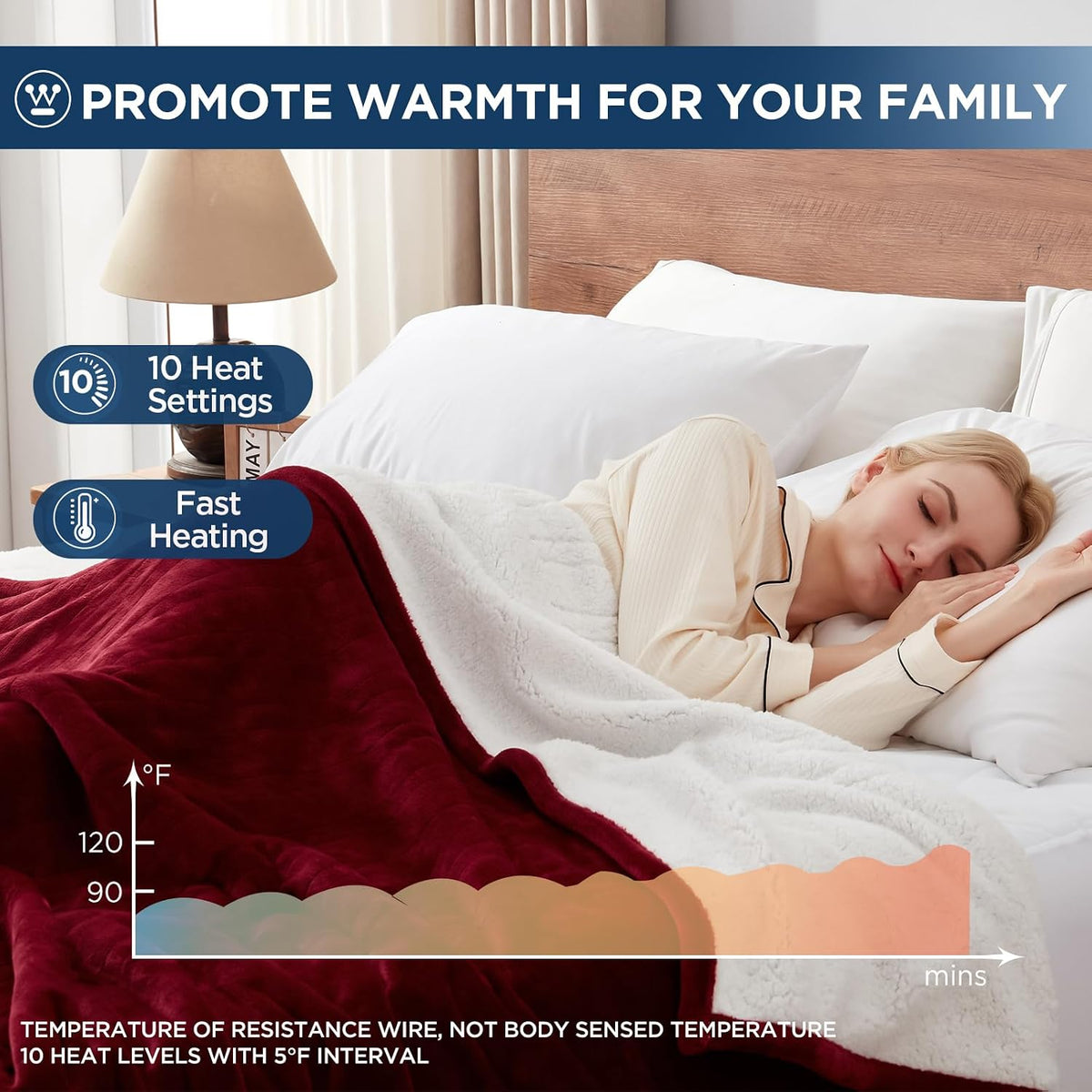Westinghouse Heated Throw Blanket, 50"x60", Charcoal, ETL Certified