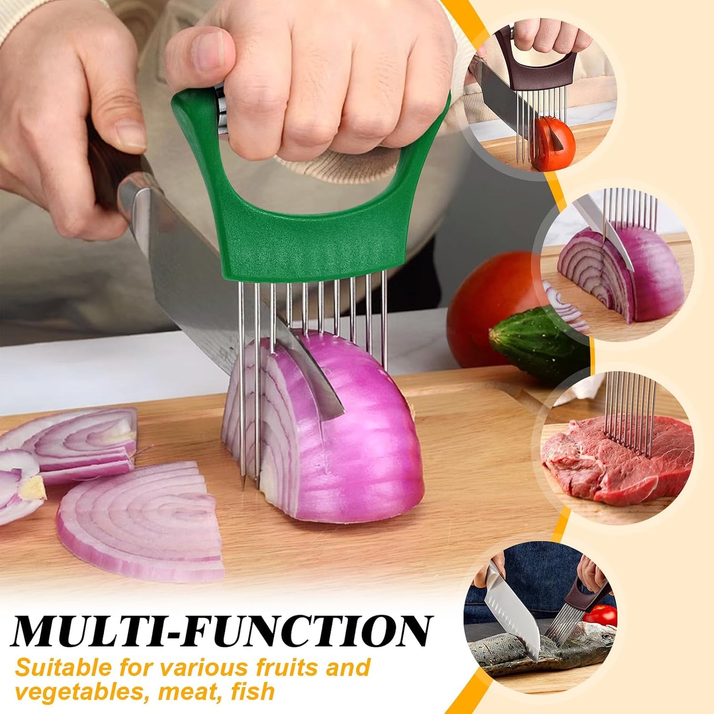 Stainless Steel Onion Holder for Slicing,Onion Slicer Holder,Kitchen Gadget | Green Onion Slicer Holder, Onion Cutter for Slicing of Onions, Tomatoes, Avocados, Eggs and Other Vegetables