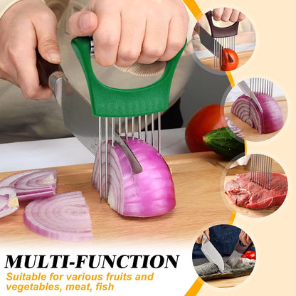 Stainless Steel Onion Holder for Slicing,Onion Slicer Holder,Kitchen Gadget | Green Onion Slicer Holder, Onion Cutter for Slicing of Onions, Tomatoes, Avocados, Eggs and Other Vegetables