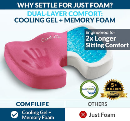 ComfiLife Premium Gel & Memory Foam Seat Cushion – Doctor Recommended Office Chair Cushion, Car Seat Cushion – Chair Cushions for Back & Sciatica Pain Relief – Seat Cushions for Office & Desk (Black)