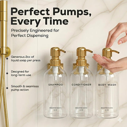 White Shampoo and Conditioner Dispenser Set Wall Mounted by Brighter Barns - Shower Dispenser 3 Chamber No Drill - Refillable Shampoo and Conditioner Bottles for Shower Wall in Airbnb, Hotel (White)