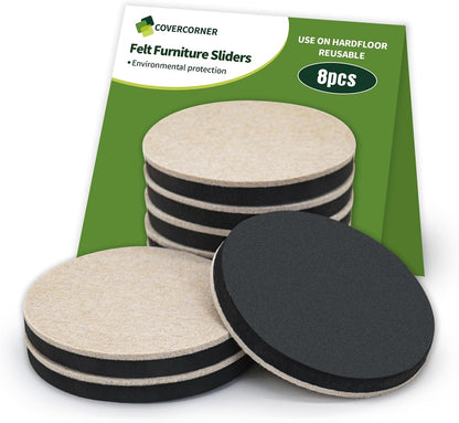 Felt Furniture Sliders for Hardwood Floors 8 PCS, 3 1/2" Beige | Felt Furniture Pads for Hardwood Floors, Furniture Moving Sliders, Heavy Duty Felt Movers Sliders, Chair Leg Floor Protectors