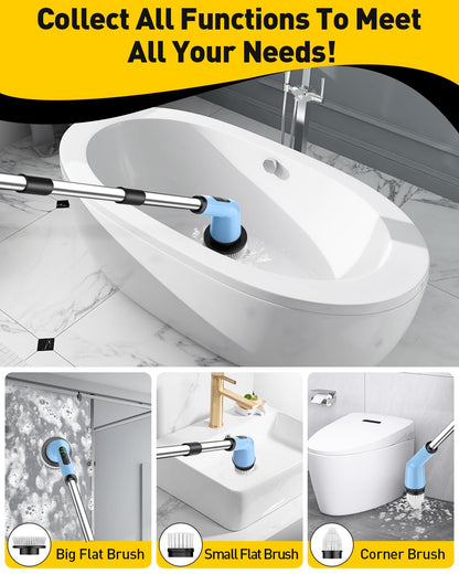 Electric Spin Scrubber for Bathroom, Shower Scrubber with Long Handle | Shower Cleaner Brushes, IPX7 Waterproof & 2 Speed, 3 Brush Heads, 90min Runtime, Bathroom Cleaning Supplies for Toilet Tub