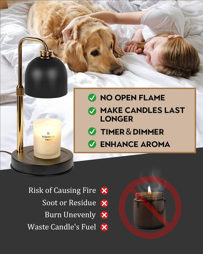 Modern Candle Warmer Lamp with Timer, Dimmable Candle Lamp Warmer, Mothers Day Birthday Gifts for Women Men, Black Candle Warmer, Adjustable Candle Light Warmer, Cozy Living Room Bedroom Home Decor