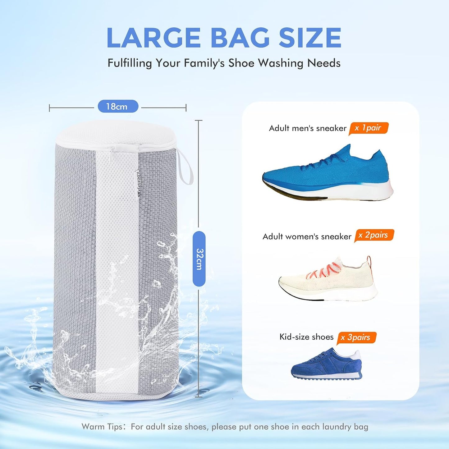 2-Pack Shoe Washing Machine Bags for Sneakers & Delicate Shoes, White | 3X Fade-resistant Fabric and 20,000+ Dense Fibers Lift Dirt, Protect Shoes and Reduce Scrubbing, Washer / Dryer Safe
