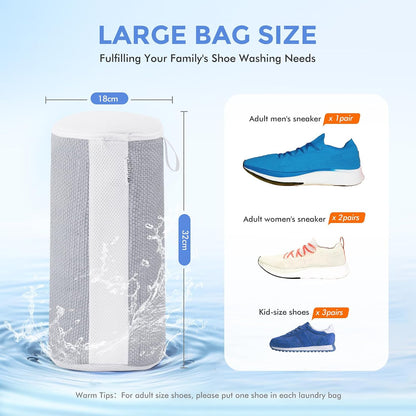 2-Pack Shoe Washing Machine Bags for Sneakers & Delicate Shoes, White | 3X Fade-resistant Fabric and 20,000+ Dense Fibers Lift Dirt, Protect Shoes and Reduce Scrubbing, Washer / Dryer Safe