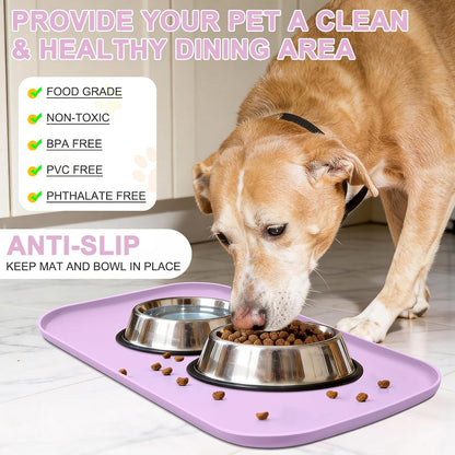 SMILOOL Waterproof Silicone Pet Food Mat with Raised Edge for Dog & Cat | 19" x 12" Non-Slip Pet Feeding Mats with Lip for Food & Water Bowl, Food Grade, Easy Cleaning, Black