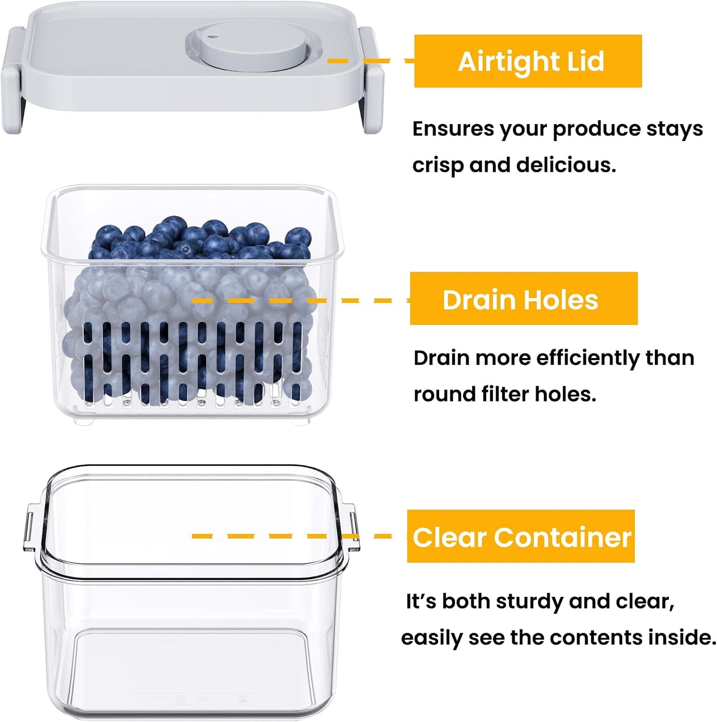 Produce Saver, Fruit Storage Containers Produce Containers Berry Containers with Colanders, 3.8 Cup