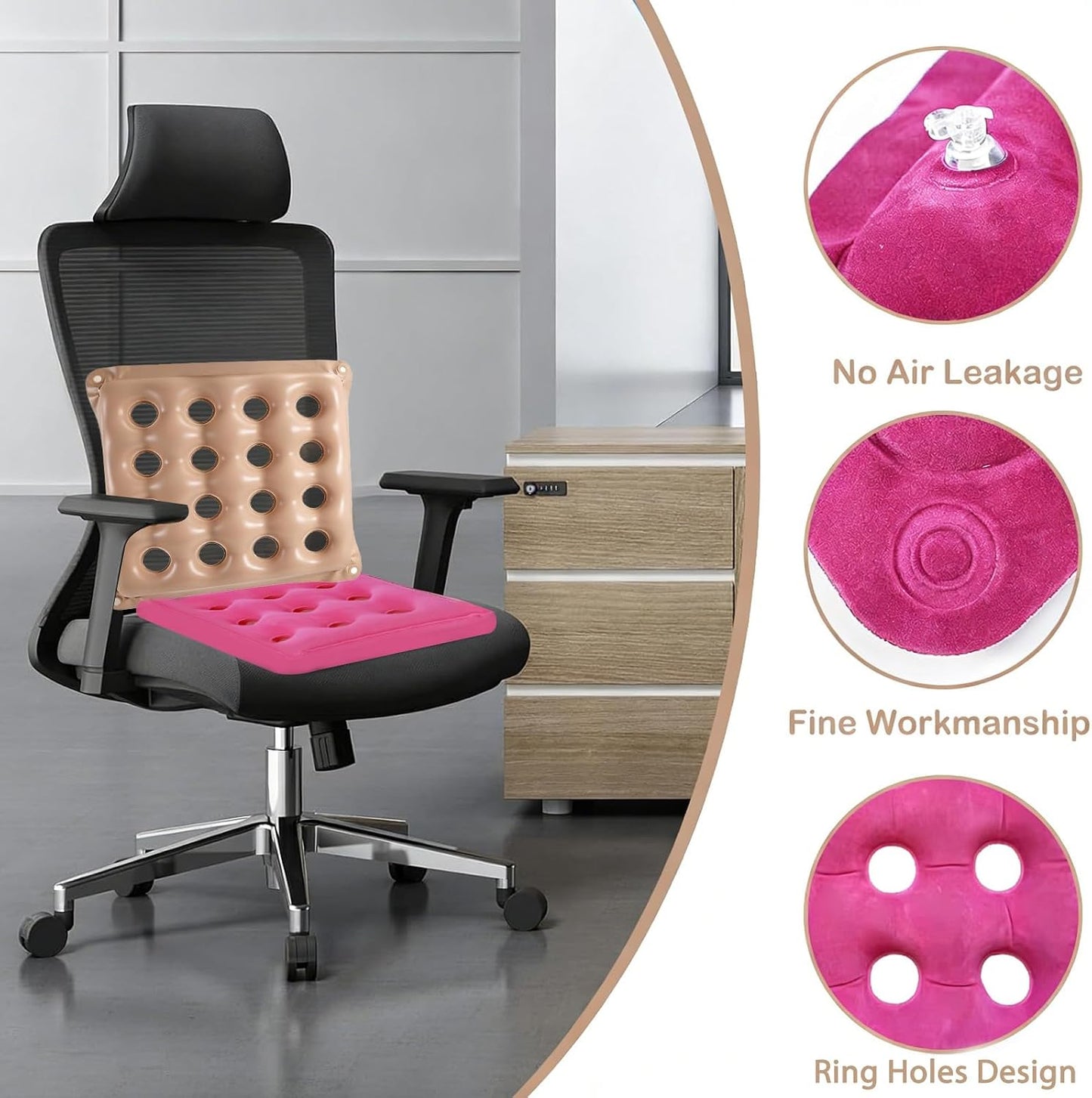 2-Pack Inflatable Waffle Cushion for Pressure Relief, Wheelchair Cushion for Pressure Redistribution, Portable Air Seat Cushions for Office Chair Car Seat, Breathable Seat Pad, Includes 1 Air Pumps