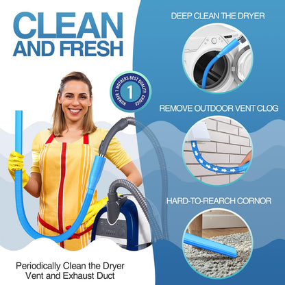 PetOde Dryer Vent Cleaner Kit – Dryer Vent Vacuum Hose Attachment Blue | Dryer Vent Cleaning Hose Reach Deep Inside Vents - Remove Hidden Lint, Speed Drying & Reduce Fire Risk