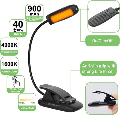 BIGMONAT Battery Operated Clip on Light, Dimmable Brightness Eye Care Book Reading Light, 360°Flexible Gooseneck Night Lighting for Home Office, Reading,Study (Orange, 2Pack)