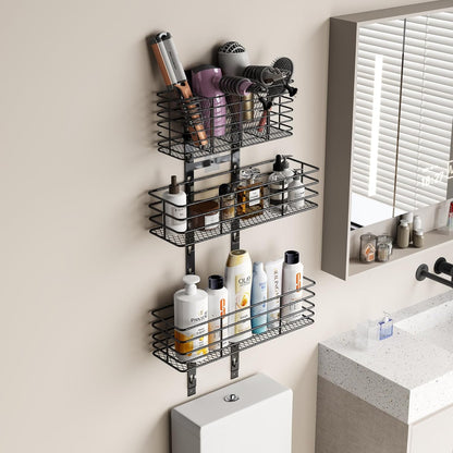 Yuyetuyo 7-Tier Over The Door Organizer, Shower Caddy Hanging &Wall Mounted Hair Tool Organizer/Hair Dryer Holder Adjustable, Behind Door Storage for Bathroom Bedroom Closet Cabinet Pantry Kitchen