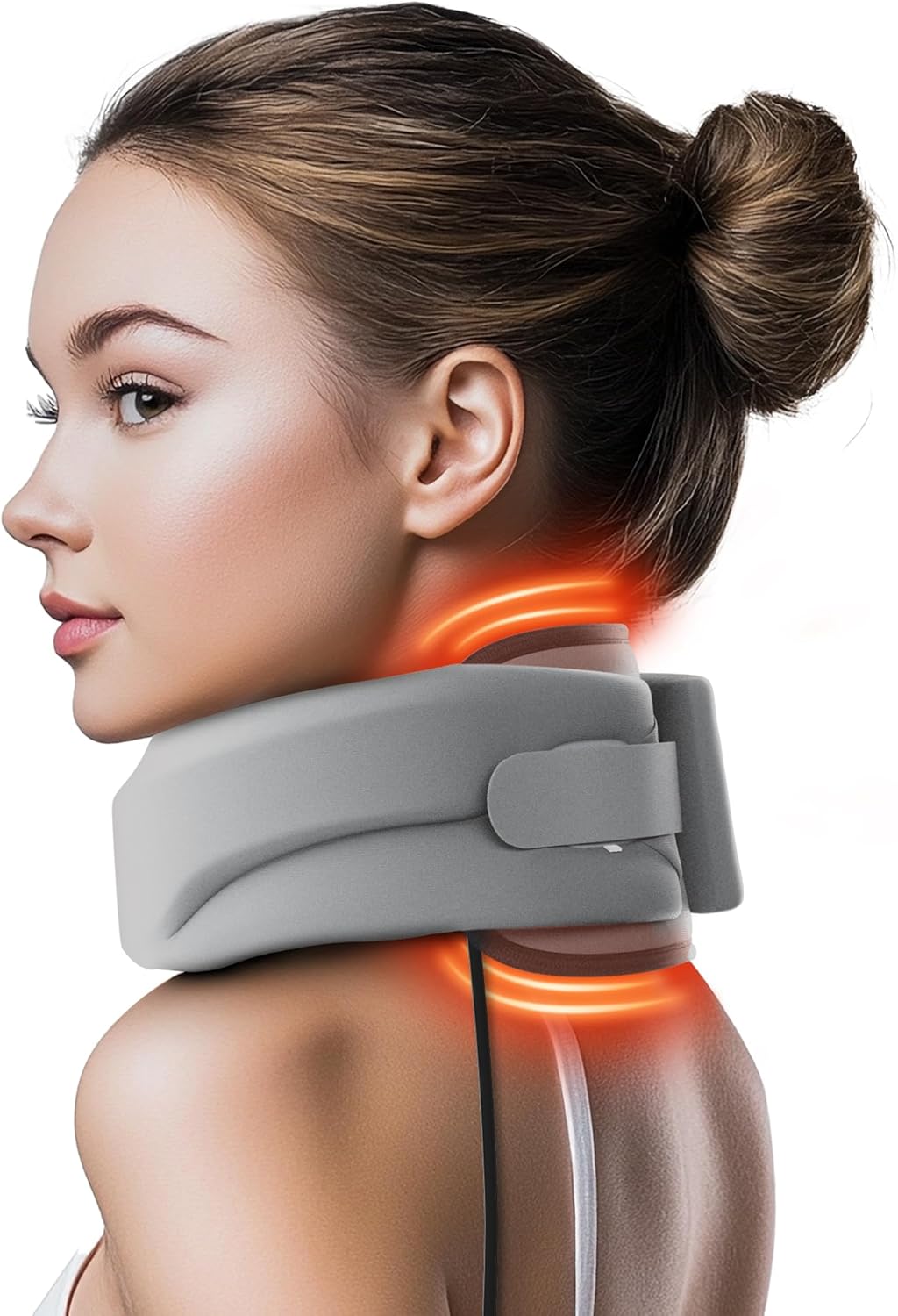 Heated Neck Brace Cervical Collar - Neck Support Brace with Heating Pad, Soft Foam Wraps Keep Vertebrae Stable and Aligned for Relief of Cervical Spine Pressure for Women & Men Black (L Size)