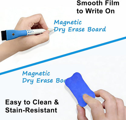 Magnetic Whiteboard for Fridge, 4-Pack Dry Erase Boards (12×8 in) with 5 Markers & Eraser, Strong Magnet & Stain-Resistant Surface, Reusable Message Board for Fridge, Family Planner & Kitchen Notes