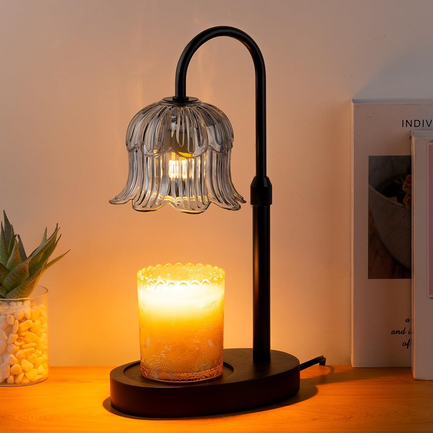 CRMILL Candle Warmer Lamp Electric Timer - Candles Warming Light Height Adjustable Dimmable Warmers Flower Lamps No Flame Heat Warm Melt Wax Jar Modern Home Decor Table Lights for Home Living Bedroom