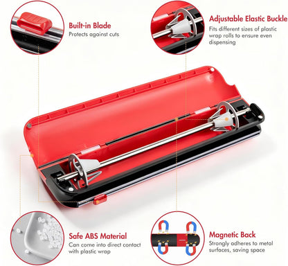 Aluminum Foil & Plastic Wrap Dispenser with Cutter - Easy One-Hand Operation, Space-Saving Kitchen Organizer for Worktops & Cabinets, Magnetic Cling Film Dispenser - Fits 12" Rolls, Gray