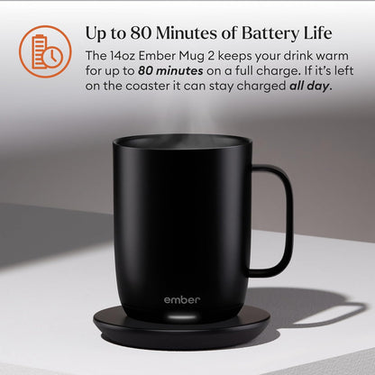 Ember Temperature Control 14oz Smart Mug 2, App-Controlled and Rechargeable Heated Coffee Cup Warmer with Intelligent LED Display, Sage Green.