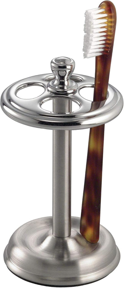 iDesign Steel Divided Toothbrush Holder Stand, 3.25" x 3.25" x 5.75" | Four Divided Compartments, Brushed Nickel & Polished Chrome