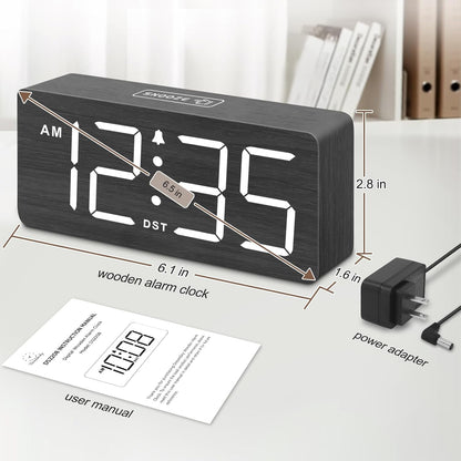DreamSky Wooden Digital Alarm Clock for Bedroom with Large Numbers