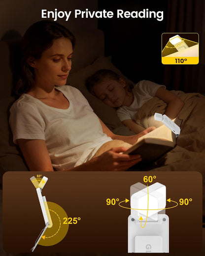 Glocusent Book Light for Night Reading, 12 LED Rechargeable Lamp