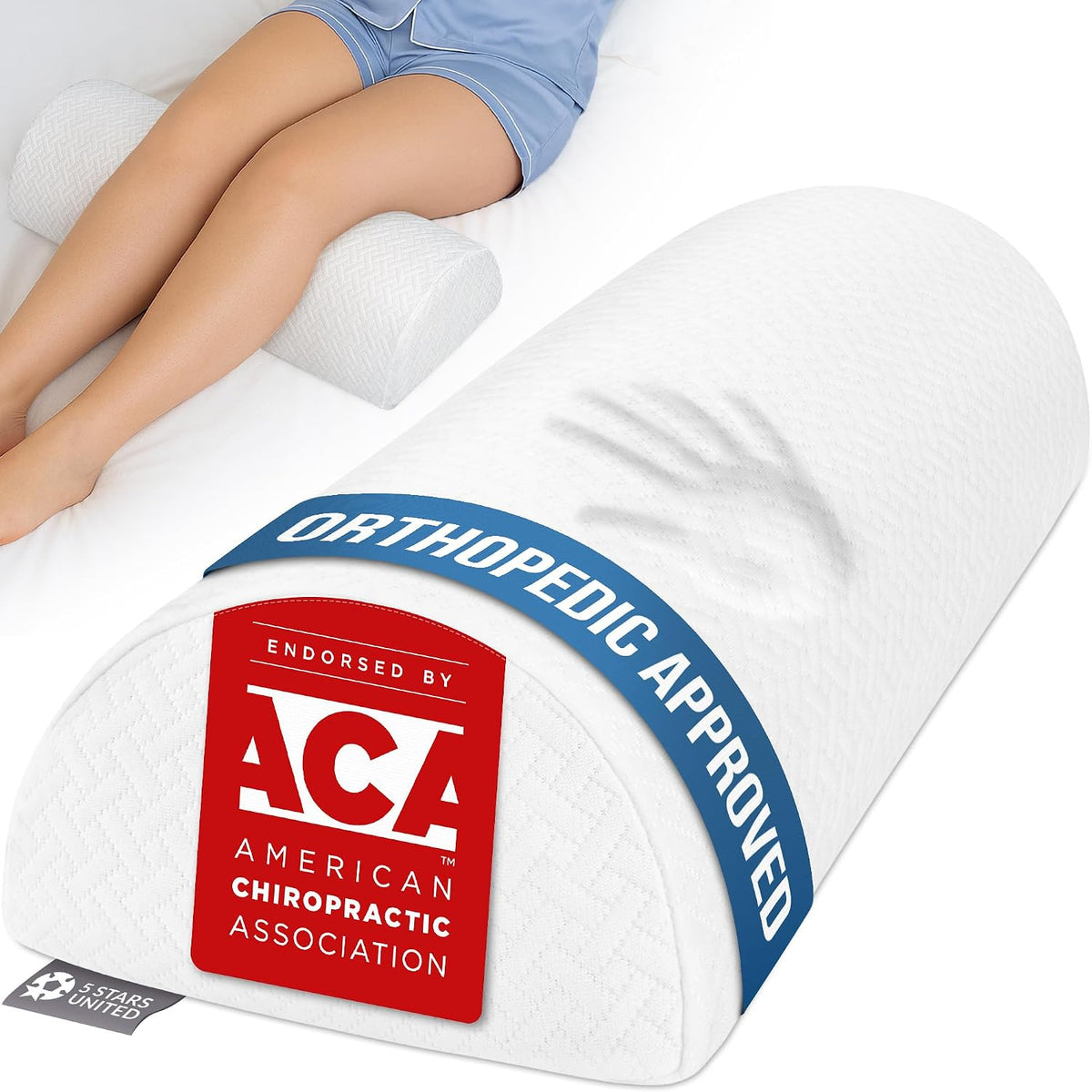 5 STARS UNITED Knee Pillow for Back Sleeping – Half Moon Bolster Pillow for Legs, Under Knee Pillow for Sleeping on Back, Memory Foam Leg Pillow for Back Pain, White