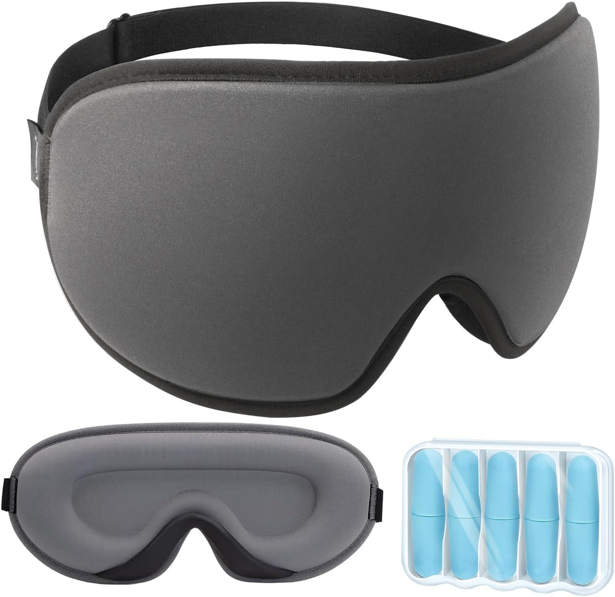 LYSIAN 3D Blackout Sleep Mask for Side Sleepers, 5 Pairs Ear Plugs, Black