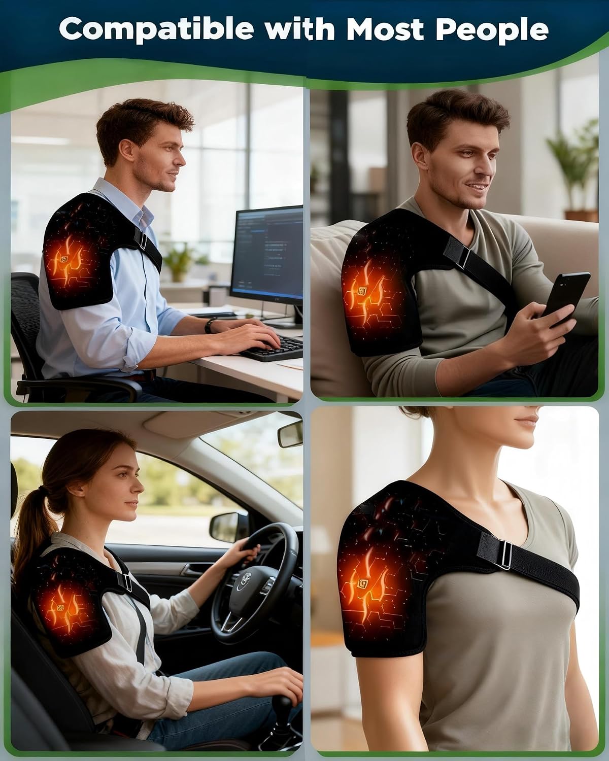 Electric Shoulder Heating Pad Wrap| 3 Adjustable Heat Settings Heated Shoulder Wrap for Pain Relief | Cordless USB Powered Hot Therapy Pad for Rotator Cuff, Men and Women (No Power Bank)