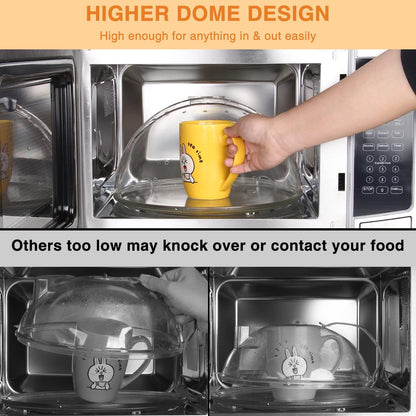 LOPEZTEK Flippable Microwave Splatter Cover for Food | Leave Inside Design|High Dome Shape|14 Steam Vents|Splatter Guard|Plate and Dish Cover|10.5" Diameter