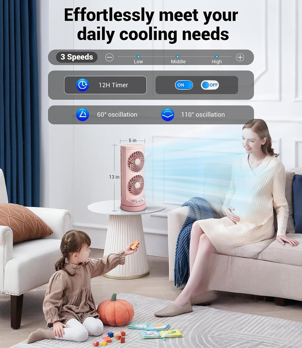 Tower Fan for Bedroom,24 ft/s Portable Desk Table Fan with Remote