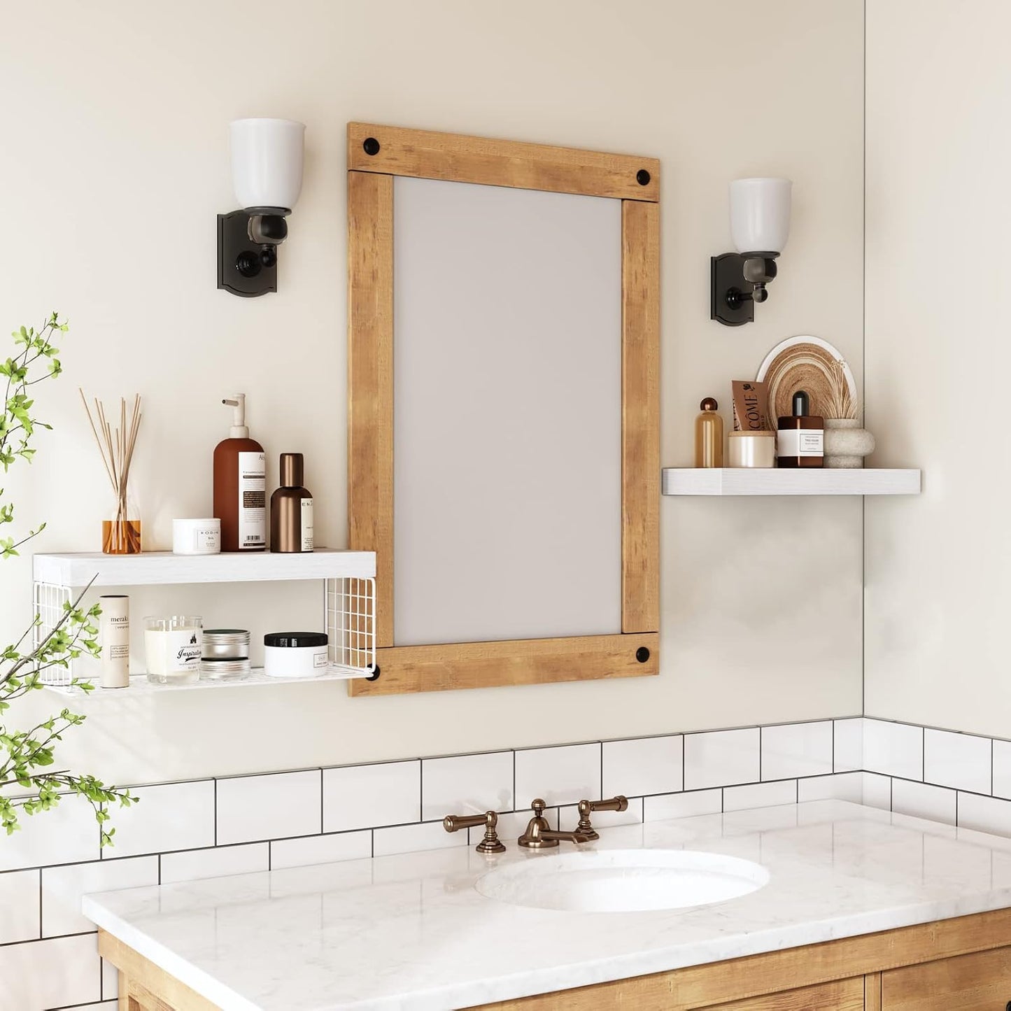 QEEIG Bathroom Shelves Over Toilet - Wall Mounted Floating Shelves Toilet Paper Storage Small Farmhouse Decor Shelf 16 inch Set of 3, Rustic Brown (019-BN3)