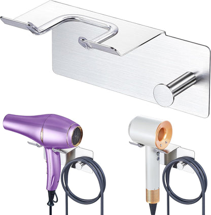 Hair Dryer Holder Wall Mounted, Blow Dryer Holder Adhesive, Metal Hairdryer Holder for Bathroom, Hair Tool Organizer with Plug&Cord for Cabinet Bathroom Bedroom Barber Shops (Rose Gold)
