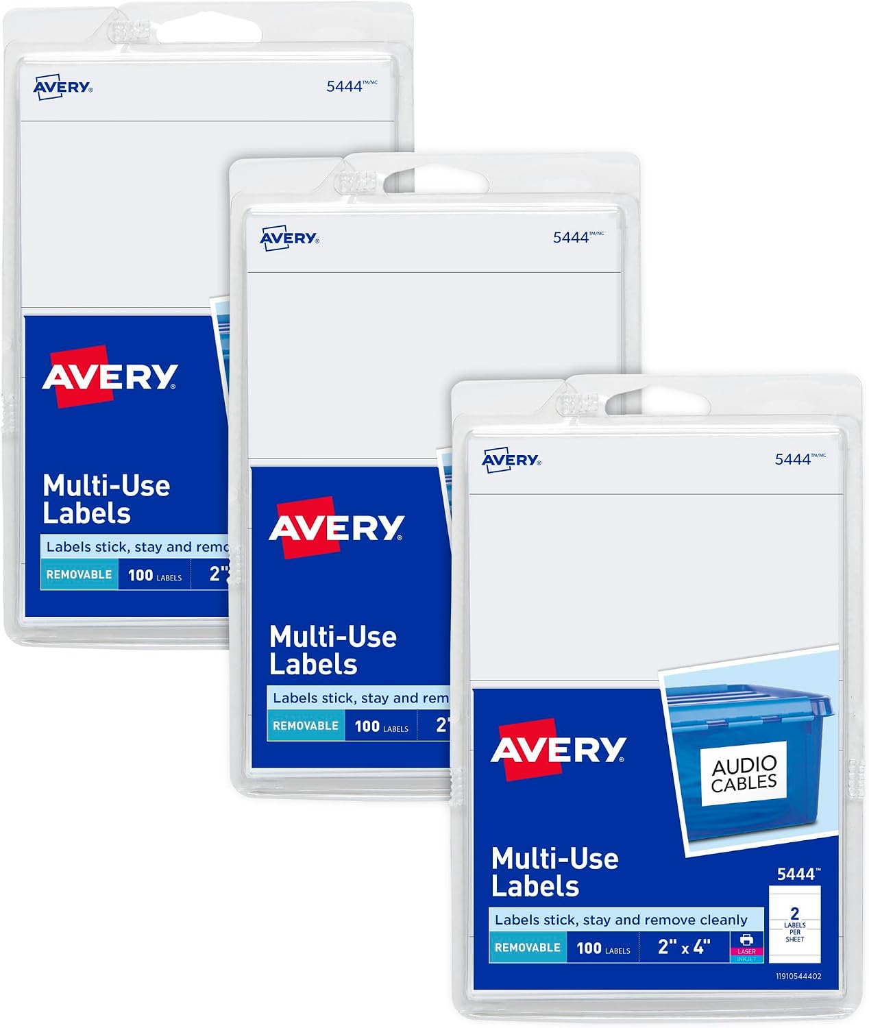 Avery® Printable All-Purpose Removable Labels, 2" x 4" White, Write or Print, Great for Organization Projects, 100 Customizable Blank Labels (5444)