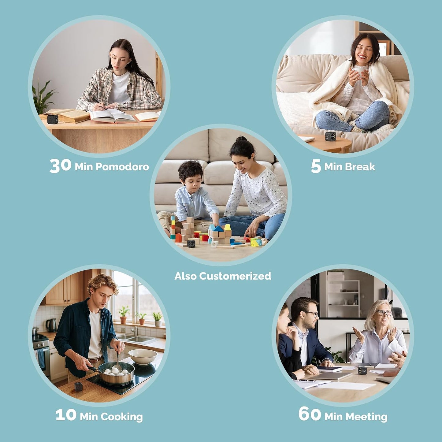 KADAMS Pomodoro Timer – Visual Cube with 5/10/30/60 Min Presets, LED Countdown Ring & Count Up Mode, Silent Flip Productivity Timer for Study, Classroom, Office, Cooking (Green 5-10-30-60 min)